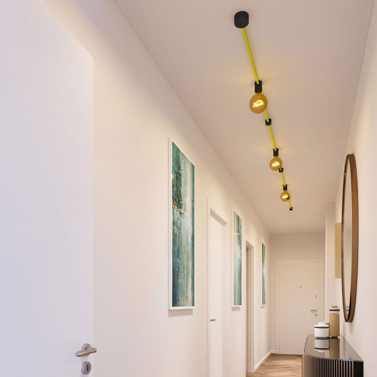 Sistema Filé Linear Kit - con cavo CF10 di 5 m per catenaria e 7 componenti in legno verniciato nero per interni