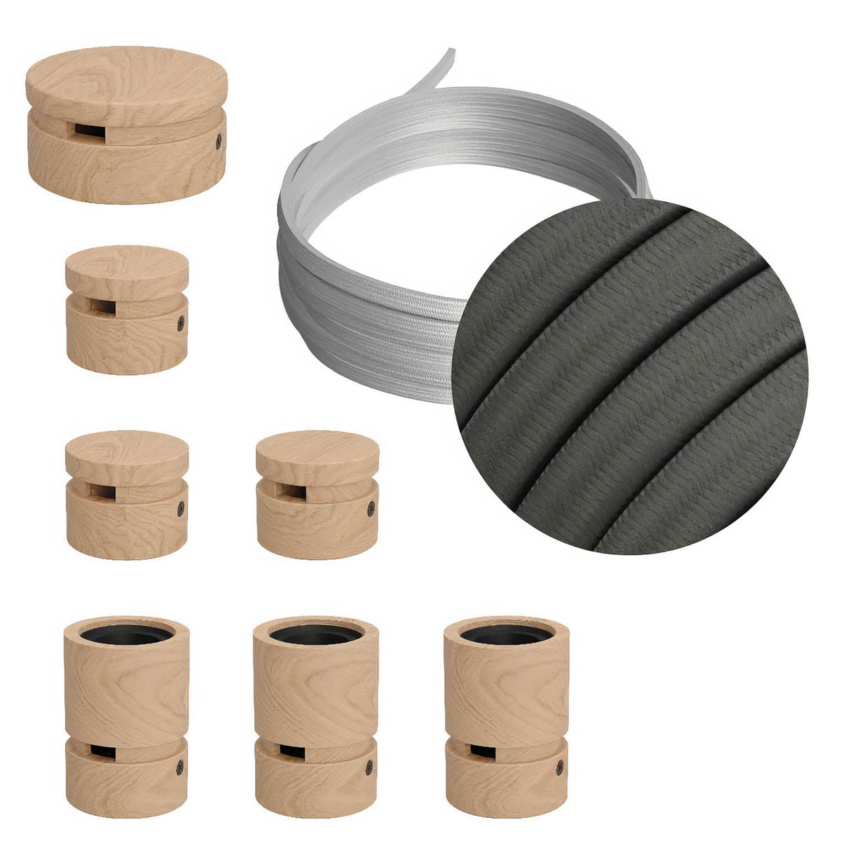 Sistema Filé Linear Kit - con cavo CM03 di 5 m per catenaria e 7 componenti in legno per interni