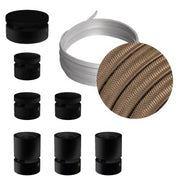 Sistema Filé Linear Kit - con cavo CM27 di 5 m per catenaria e 7 componenti in legno verniciato nero per interni