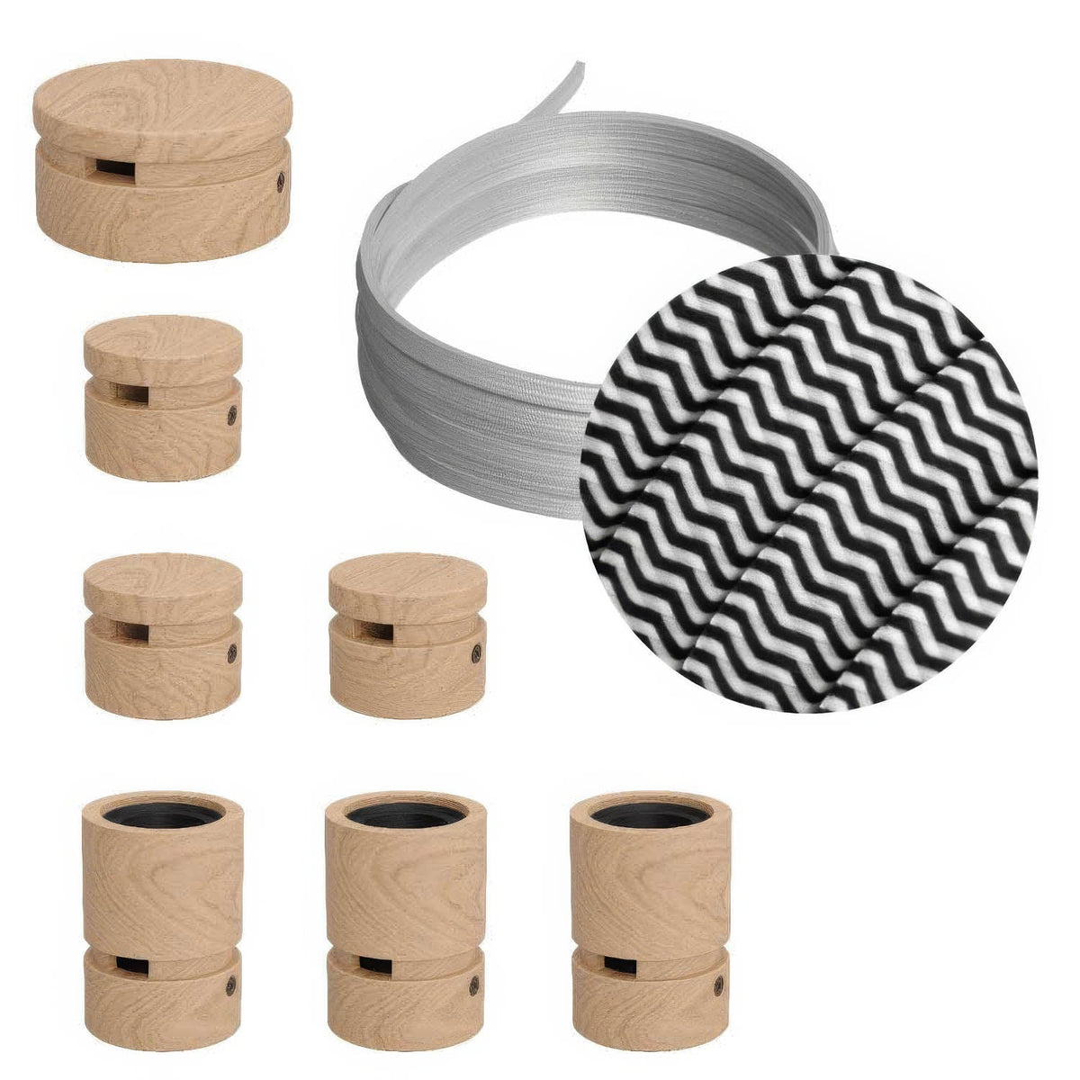 Sistema Filé Linear Kit - con cavo CZ04 di 5 m per catenaria e 7 componenti in legno per interni