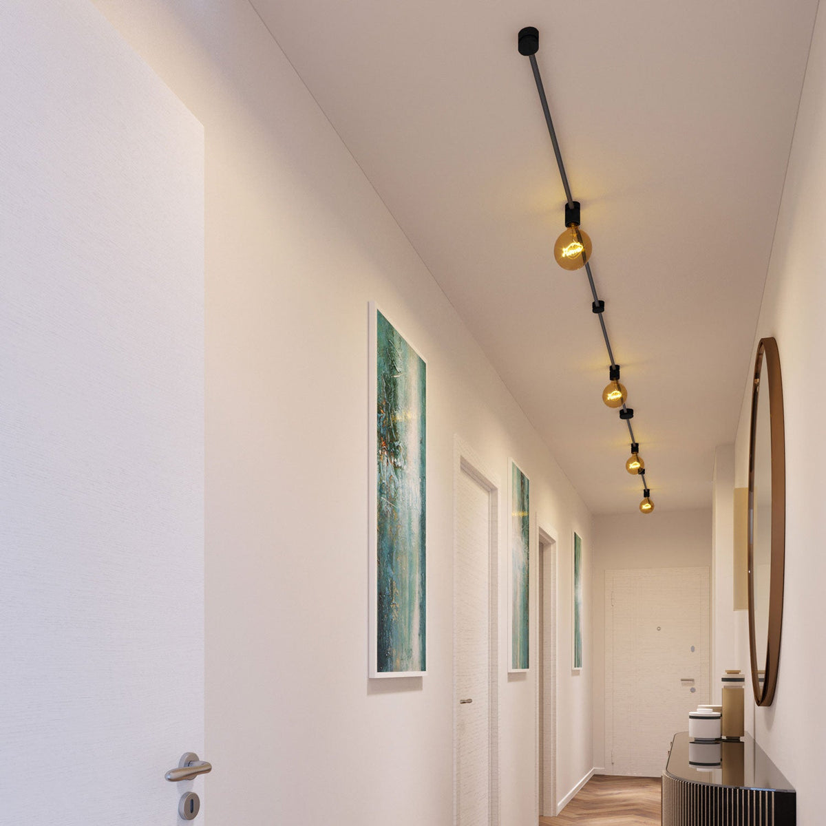 Sistema Filé Symmetric Kit - con cavo CM03 di 5 m per catenaria e 9 componenti in legno verniciato nero per interni