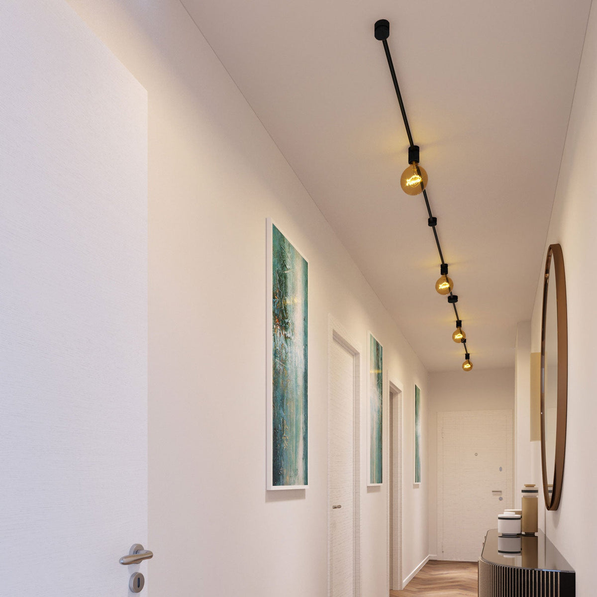 Sistema Filé Symmetric Kit - con cavo CM04 di 5 m per catenaria e 9 componenti in legno verniciato nero per interni