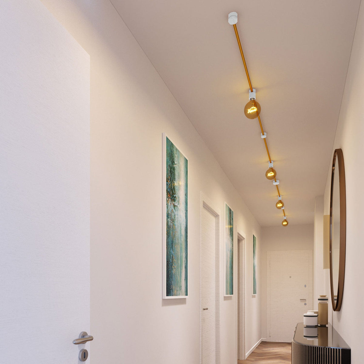 Sistema Filé Symmetric Kit - con cavo CM05 di 5 m per catenaria e 9 componenti in legno verniciato bianco per interni