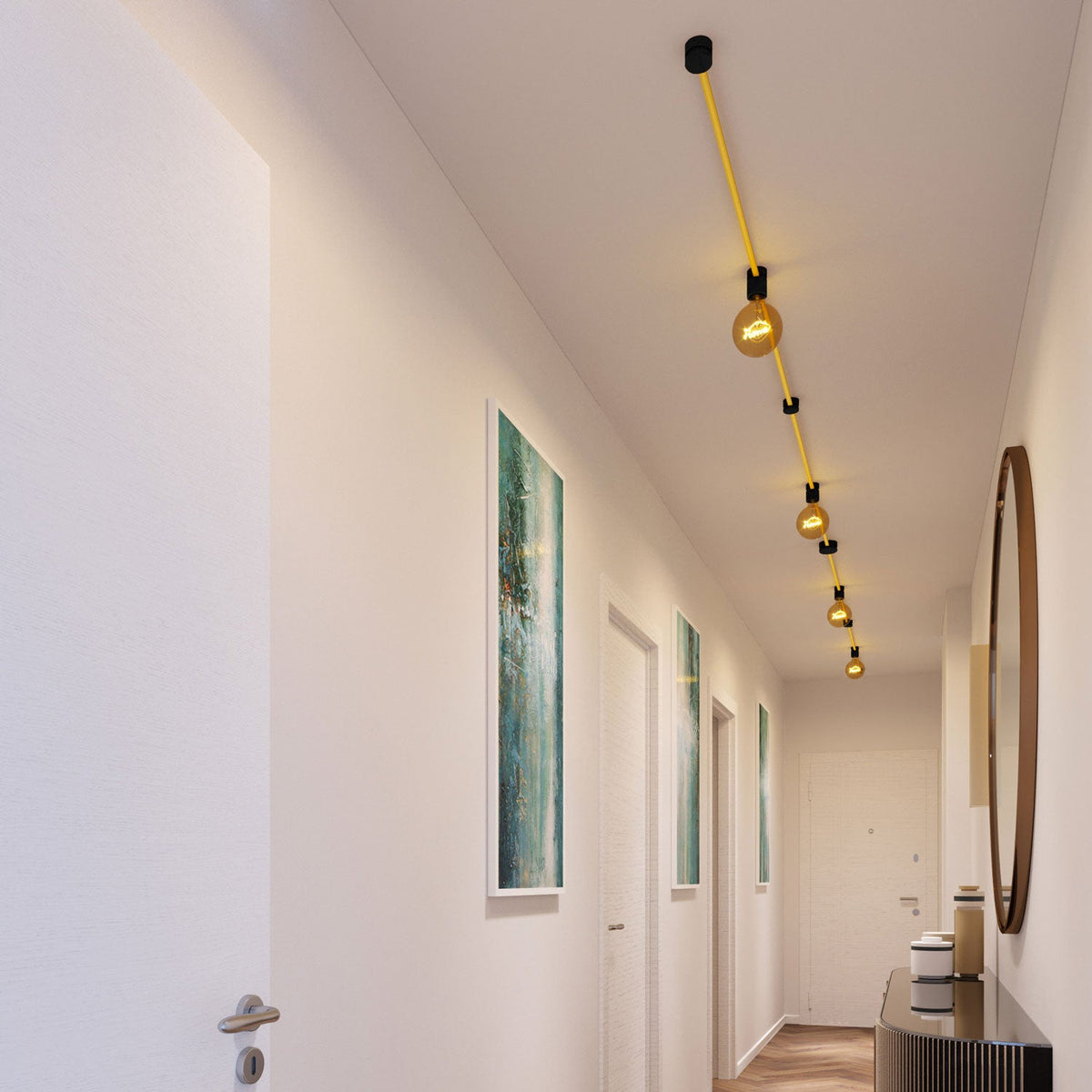 Sistema Filé Symmetric Kit - con cavo CM10 di 5 m per catenaria e 9 componenti in legno verniciato nero per interni