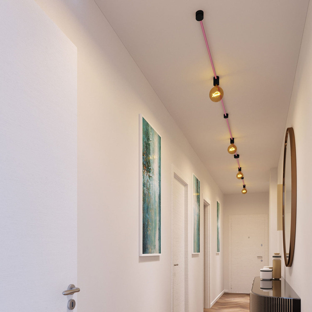 Sistema Filé Symmetric Kit - con cavo CM16 di 5 m per catenaria e 9 componenti in legno verniciato nero per interni