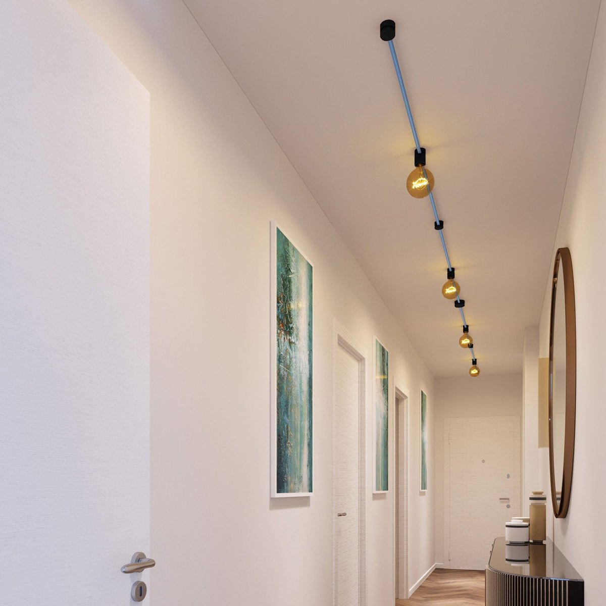 Sistema Filé Symmetric Kit - con cavo CM17 di 5 m per catenaria e 9 componenti in legno verniciato nero per interni