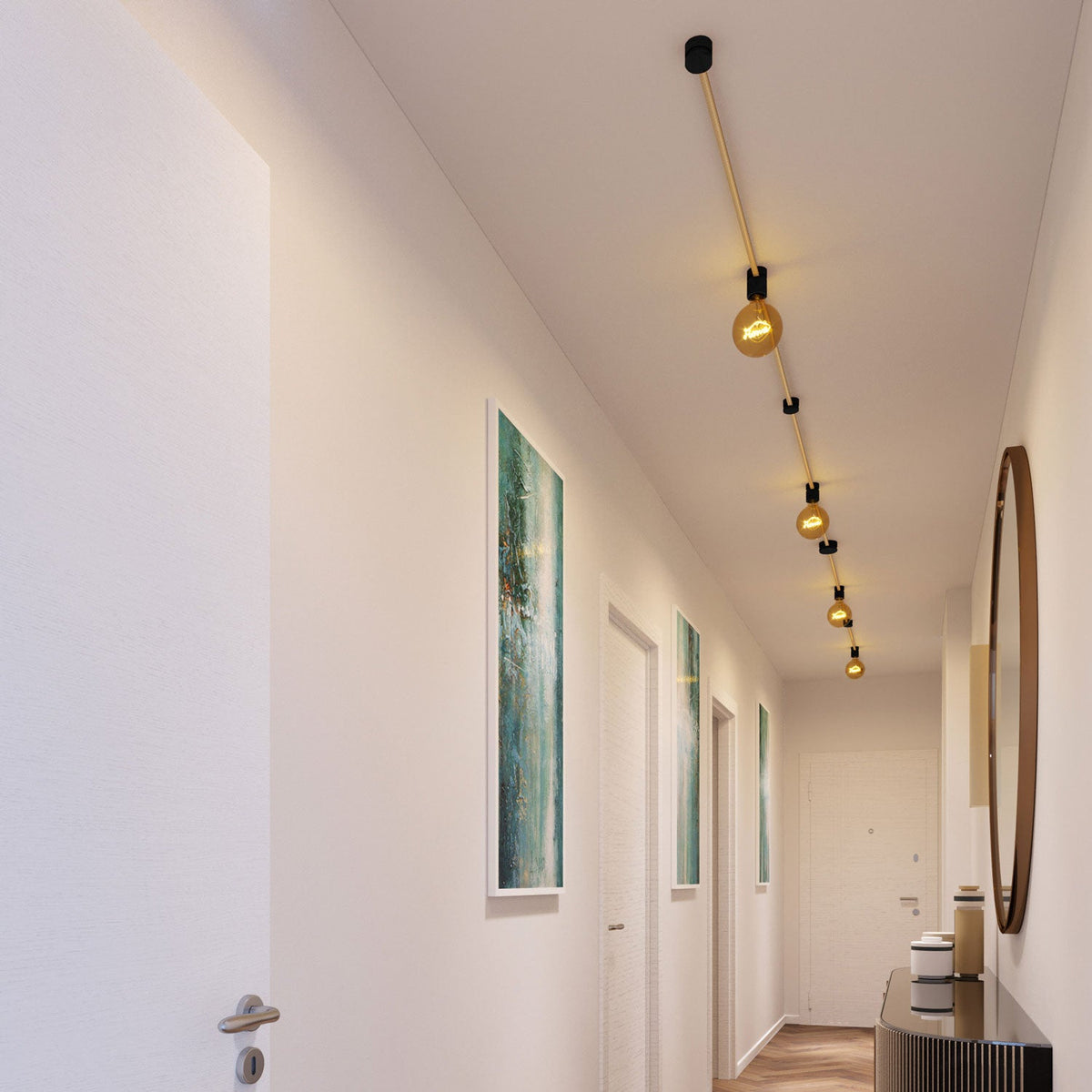 Sistema Filé Symmetric Kit - con cavo CN06 di 5 m per catenaria e 9 componenti in legno verniciato nero per interni