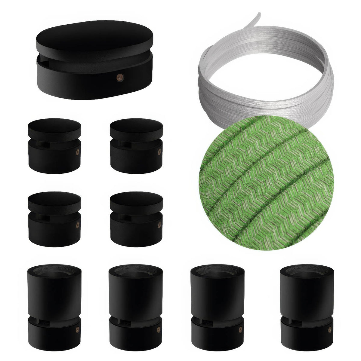 Sistema Filé Symmetric Kit - con cavo CX08 di 5 m per catenaria e 9 componenti in legno verniciato nero per interni