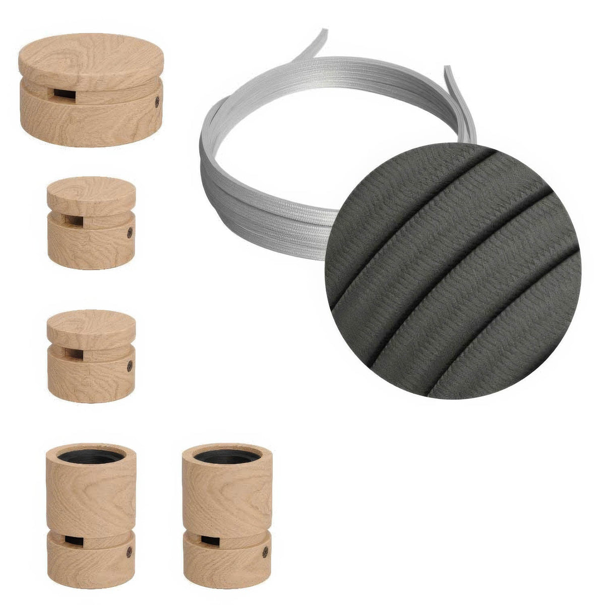 Sistema Filé Wiggle Kit - con cavo CM03 di 3 m per catenaria e 5 componenti in legno per interni