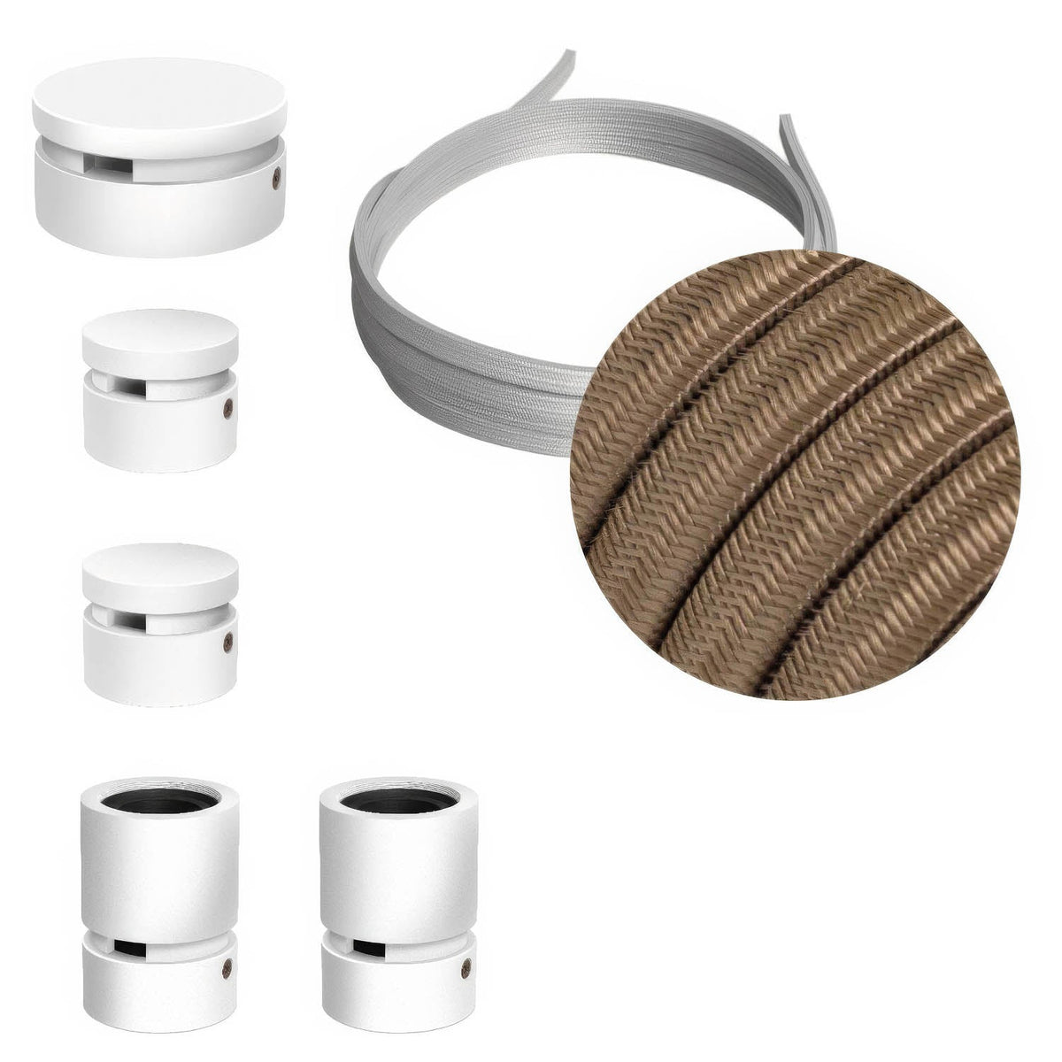 Sistema Filé Wiggle Kit - con cavo CM27 di 3 m per catenaria e 5 componenti in legno verniciato bianco per interni