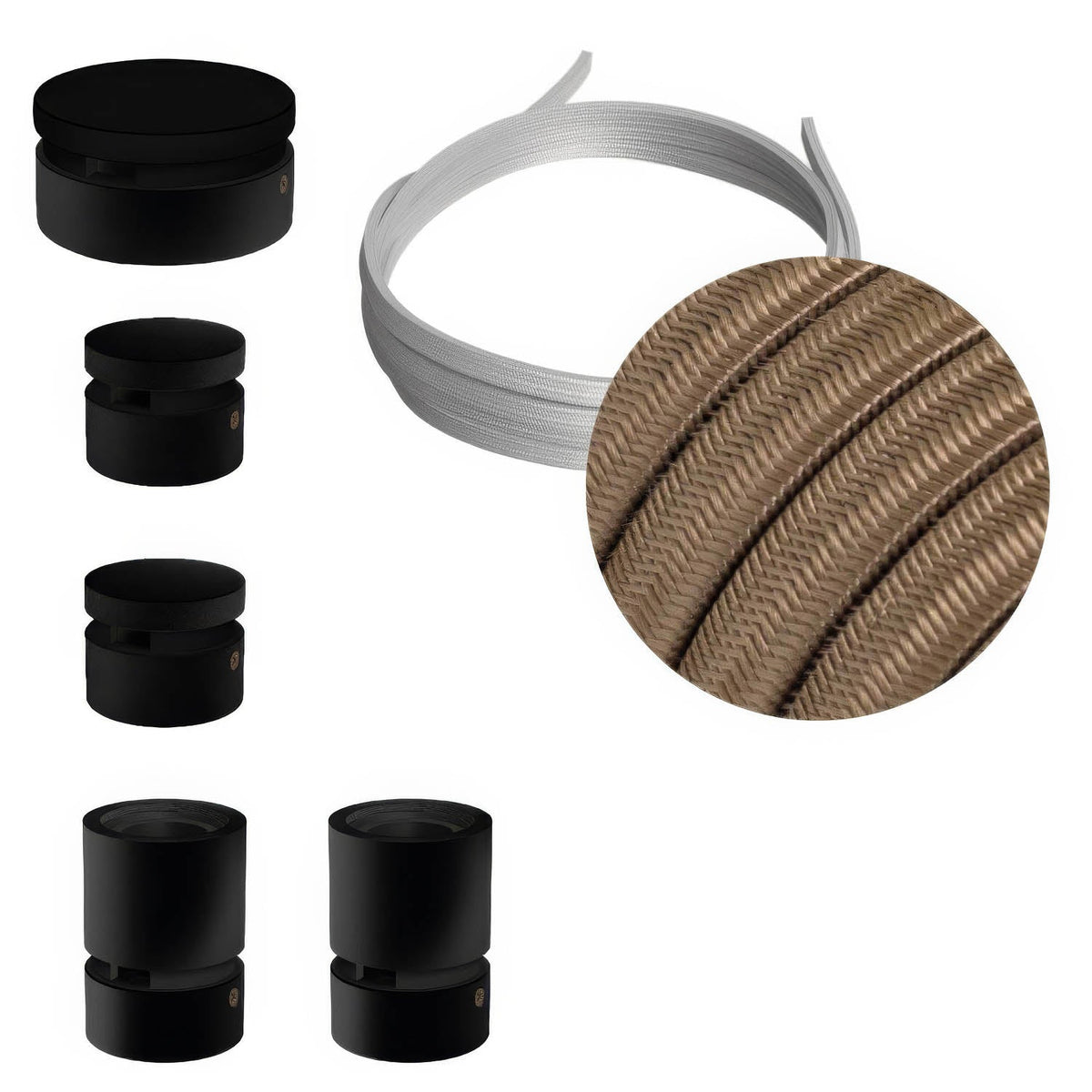 Sistema Filé Wiggle Kit - con cavo CM27 di 3 m per catenaria e 5 componenti in legno verniciato nero per interni