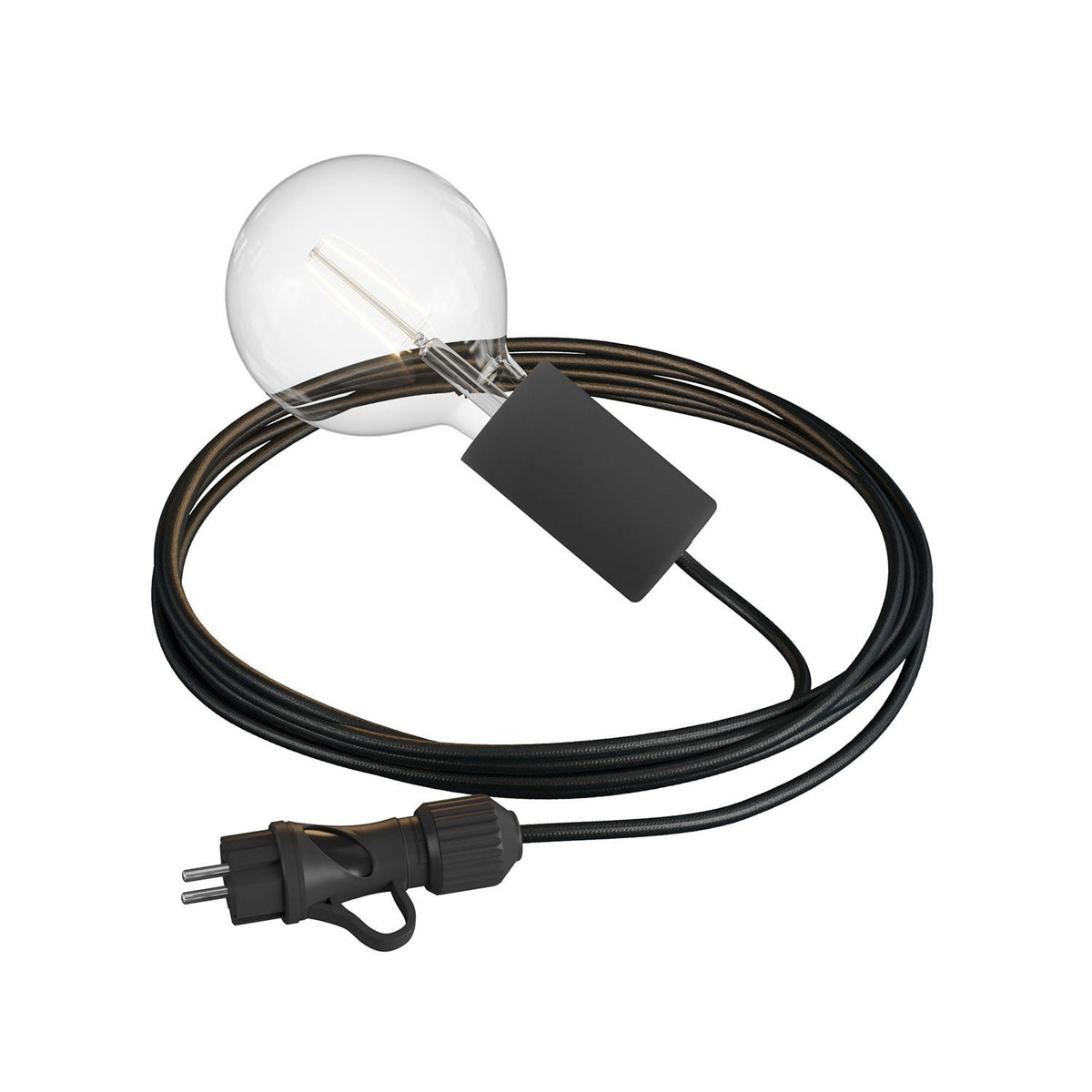 Snake Modulair Elegant, lampada portatile per esterni, 5 m cavo tessile, portalampada IP65 e spina - Nero