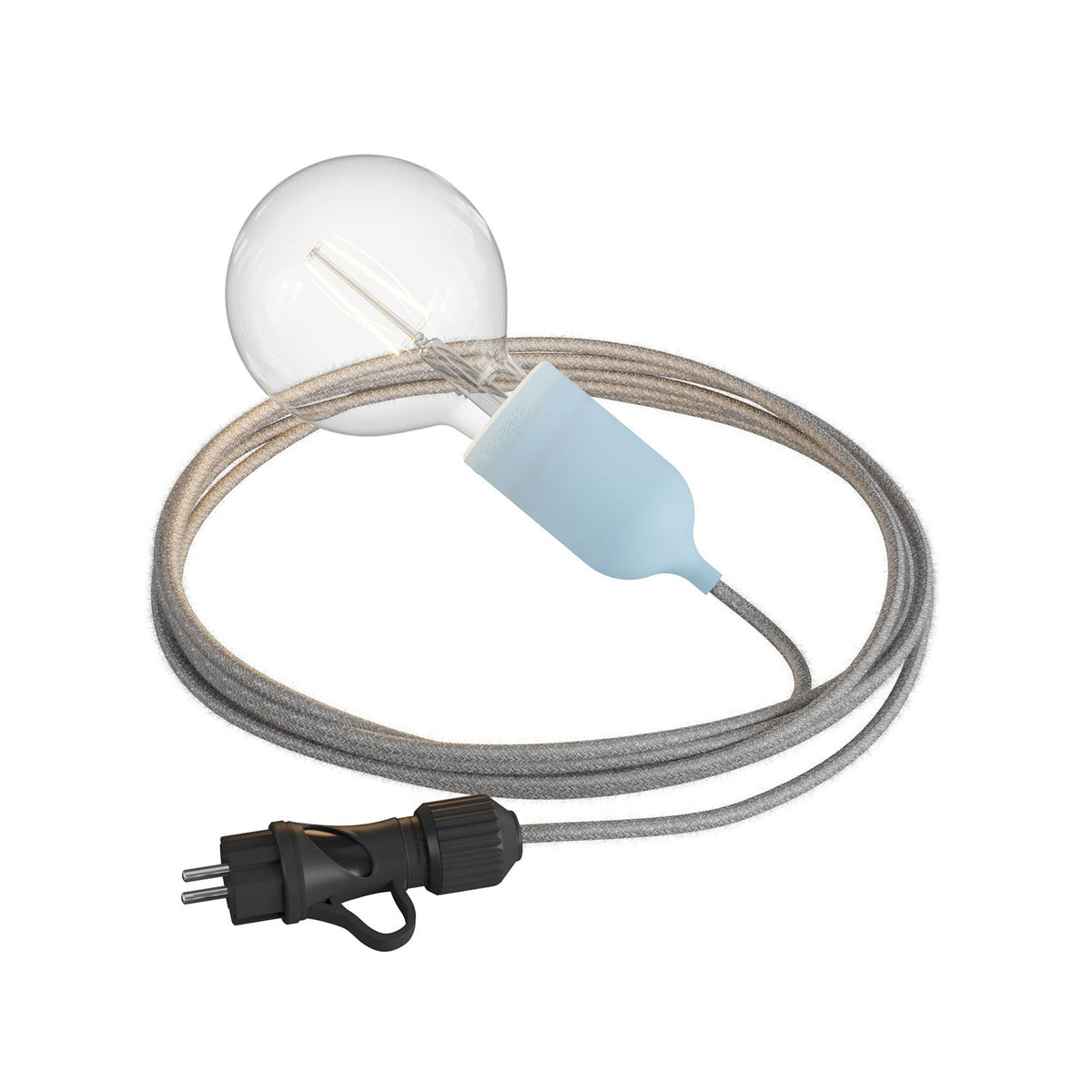 Snake Modulair Pastel, lampada portatile per esterni, 5 m cavo tessile, portalampada IP65 e spina - Blu carta da zucchero