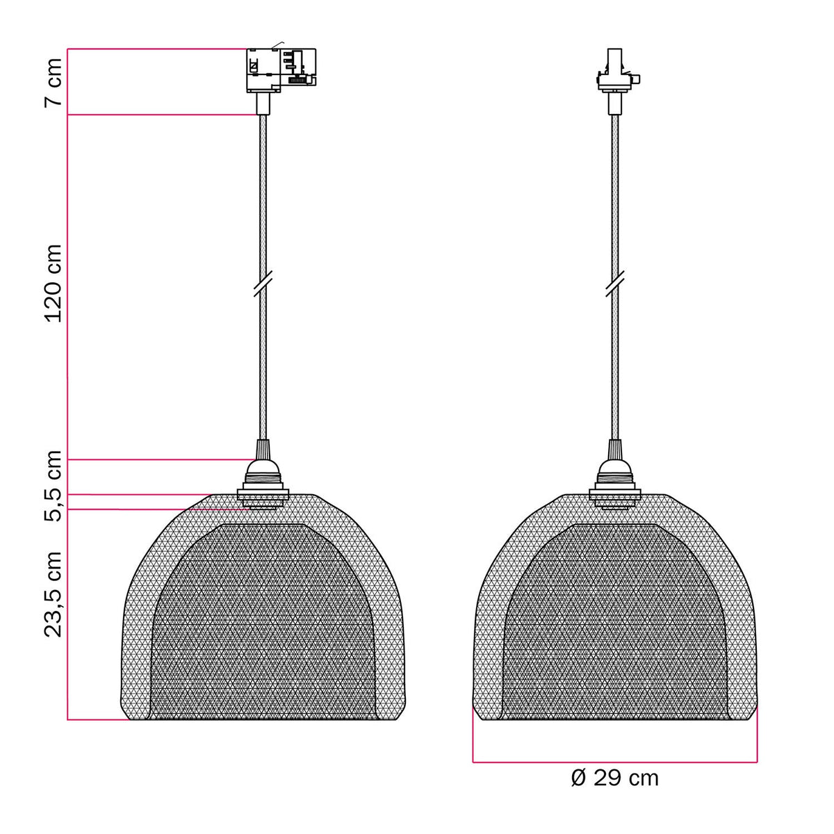 Sospensione con paralume a gabbia Ghostbell XL per binari - Nero