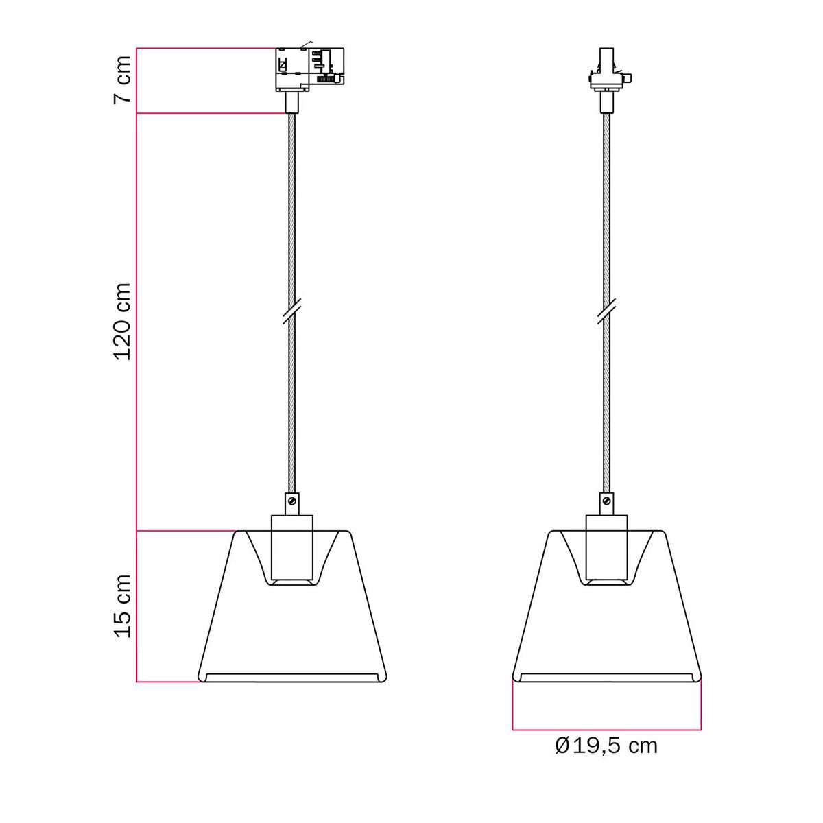 Sospensione per binari con lampadina Ghost a cono smoky - Bianco