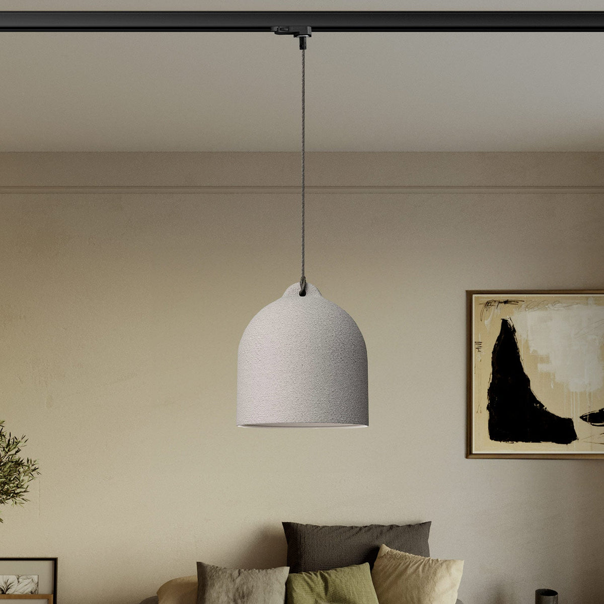 Sospensione per binari con paralume Campana M in ceramica - Effetto cemento