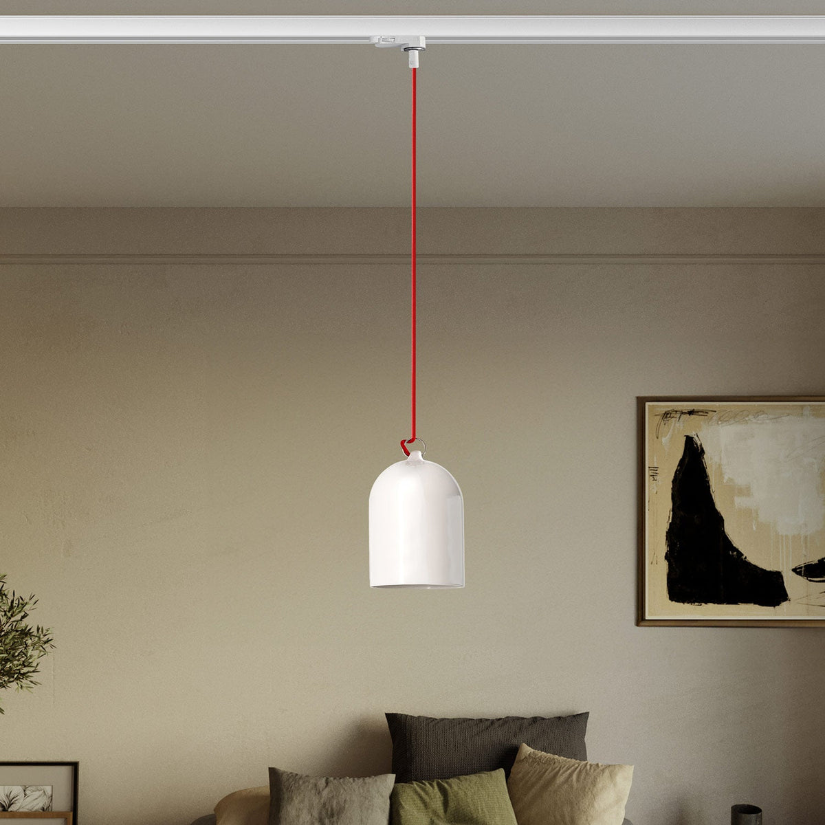 Sospensione per binario con paralume mini Campana in ceramica - Bianco lucido