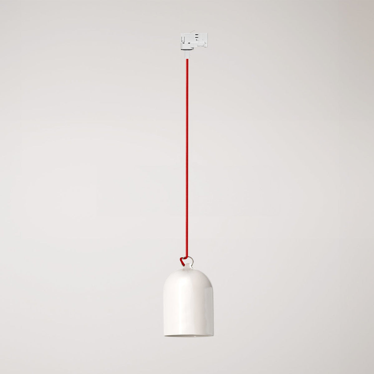 Sospensione per binario con paralume mini Campana in ceramica - Bianco lucido