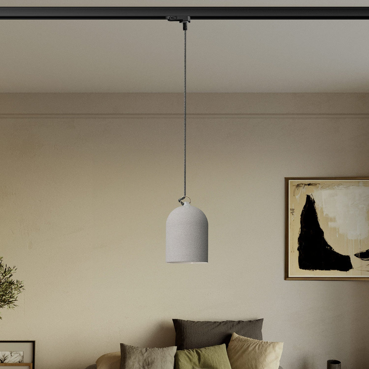 Sospensione per binario con paralume mini Campana in ceramica - Effetto cemento