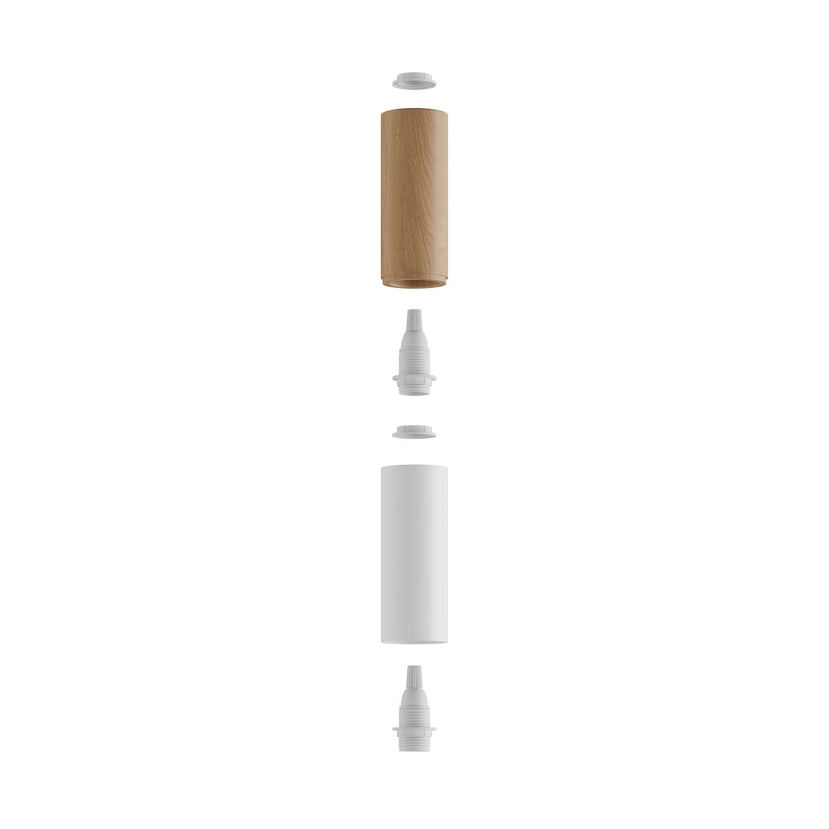 Tub-E14, tubo in legno e metallo per faretto con portalampada doppia ghiera E14 - Neutro e Bianco opaco