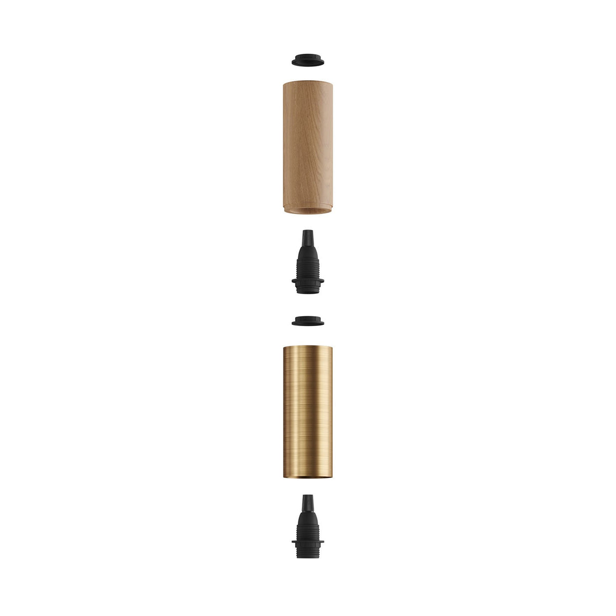 Tub-E14, tubo in legno e metallo per faretto con portalampada doppia ghiera E14 - Neutro e Bronzo satinato