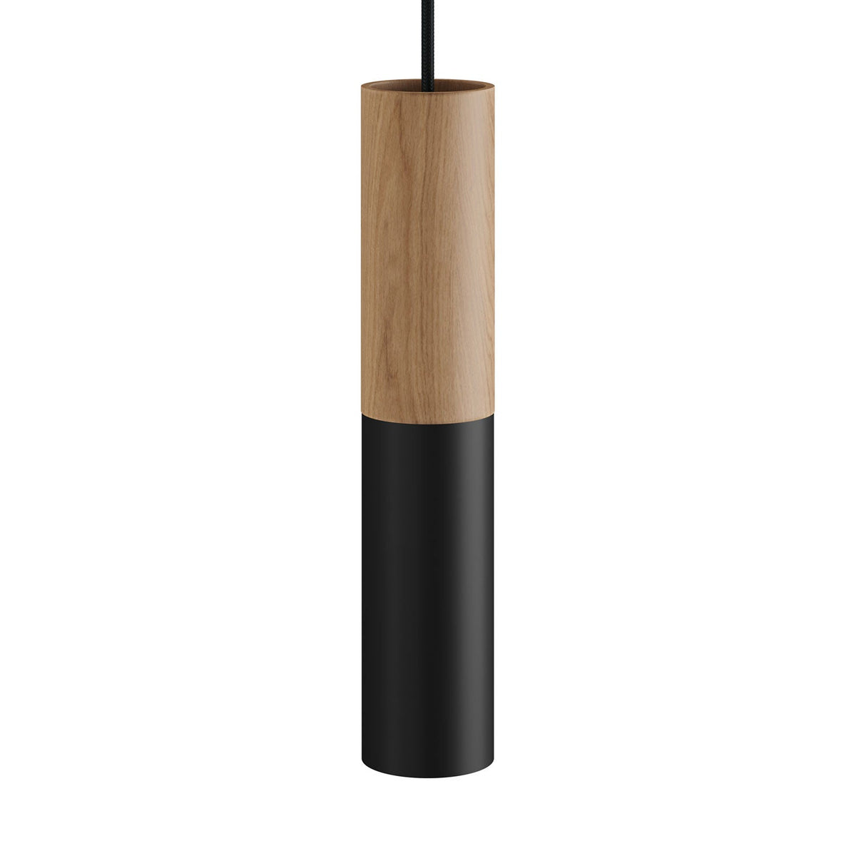 Tub-E14, tubo in legno e metallo per faretto con portalampada doppia ghiera E14 - Neutro e Nero
