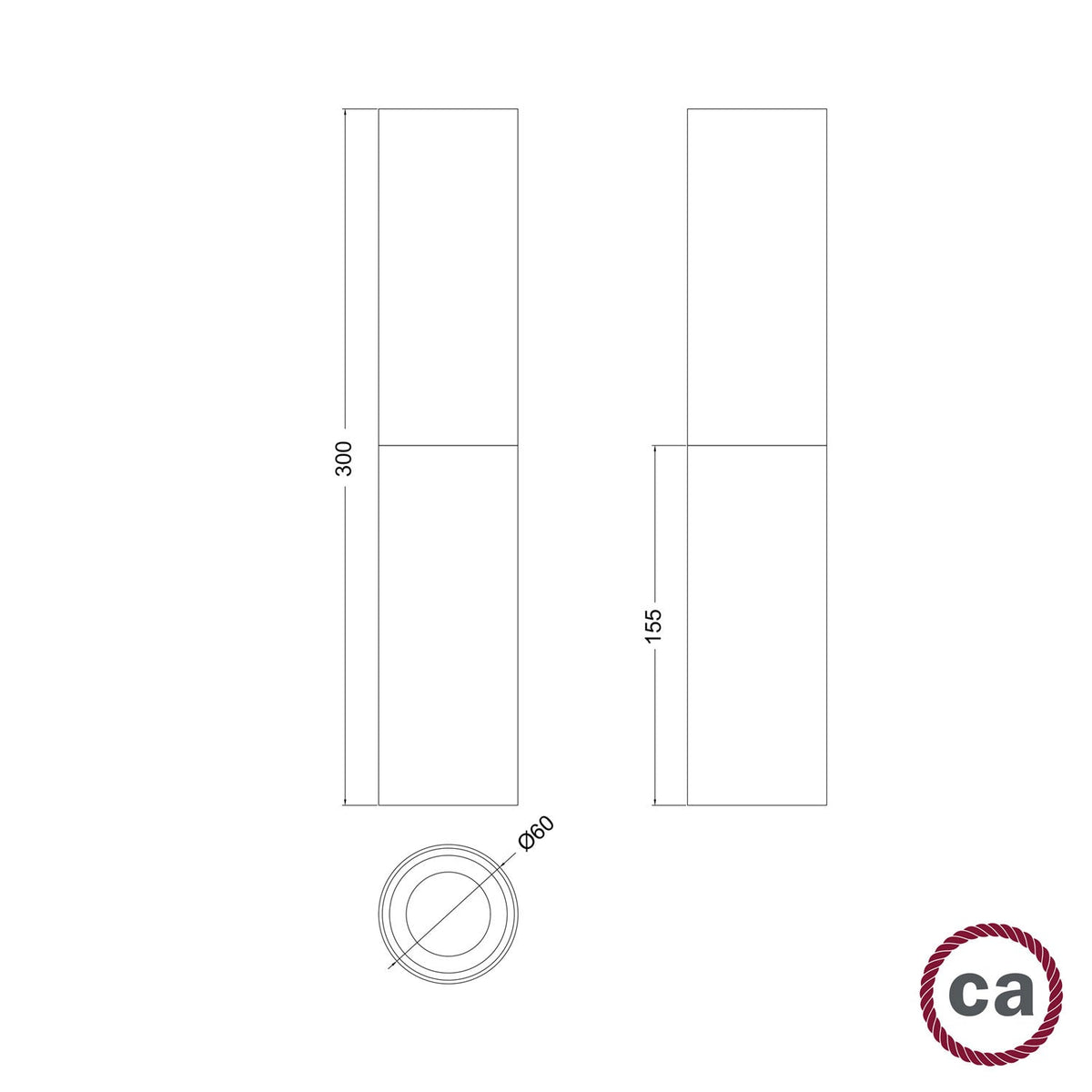 Tub-E14, tubo in legno e metallo per faretto con portalampada doppia ghiera E14 - Neutro e Rame satinato