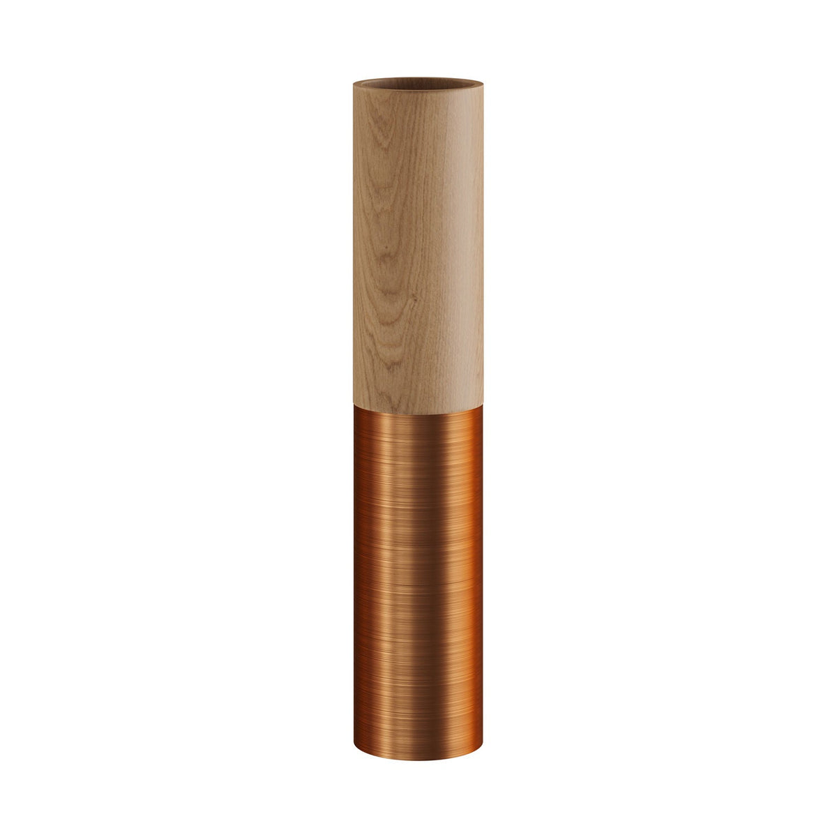Tub-E14, tubo in legno e metallo per faretto con portalampada doppia ghiera E14 - Neutro e Rame satinato