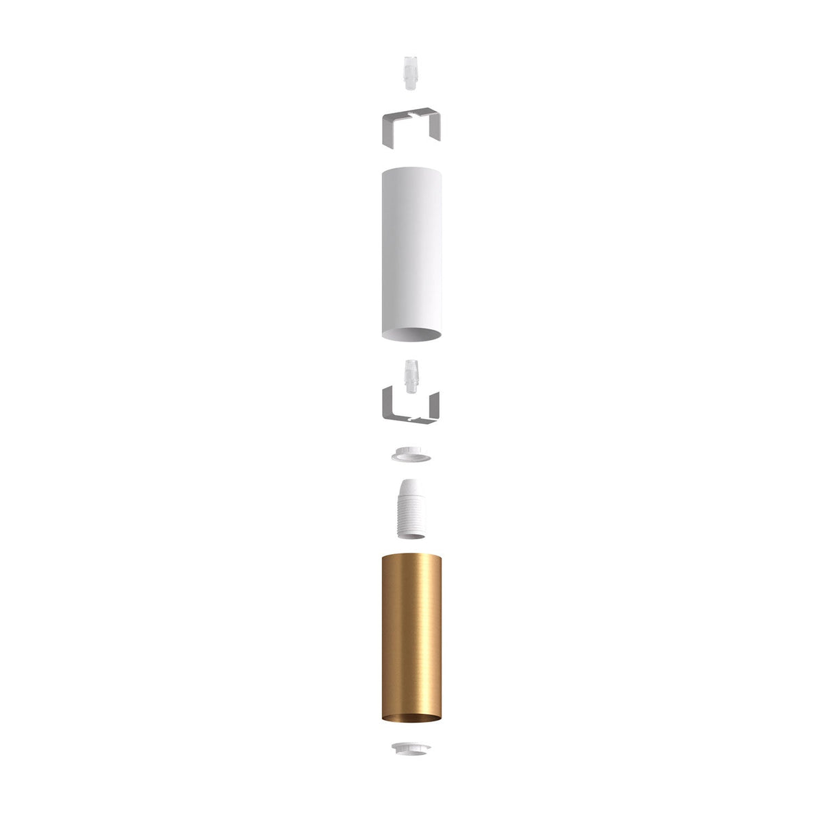 Tub-E14, tubo in metallo doppio per faretto con portalampada doppia ghiera E14 - Bianco opaco e Bronzo satinato