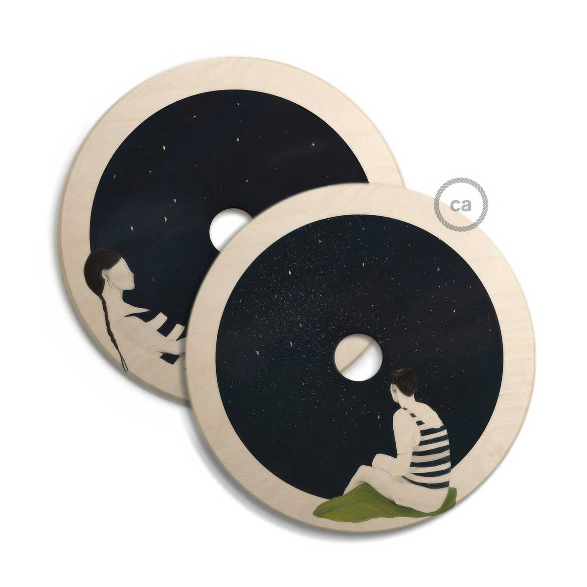 UFO Paralume in legno Special Edition Illustratori Italiani, double face, diametro 33 cm - Chiara Fucà