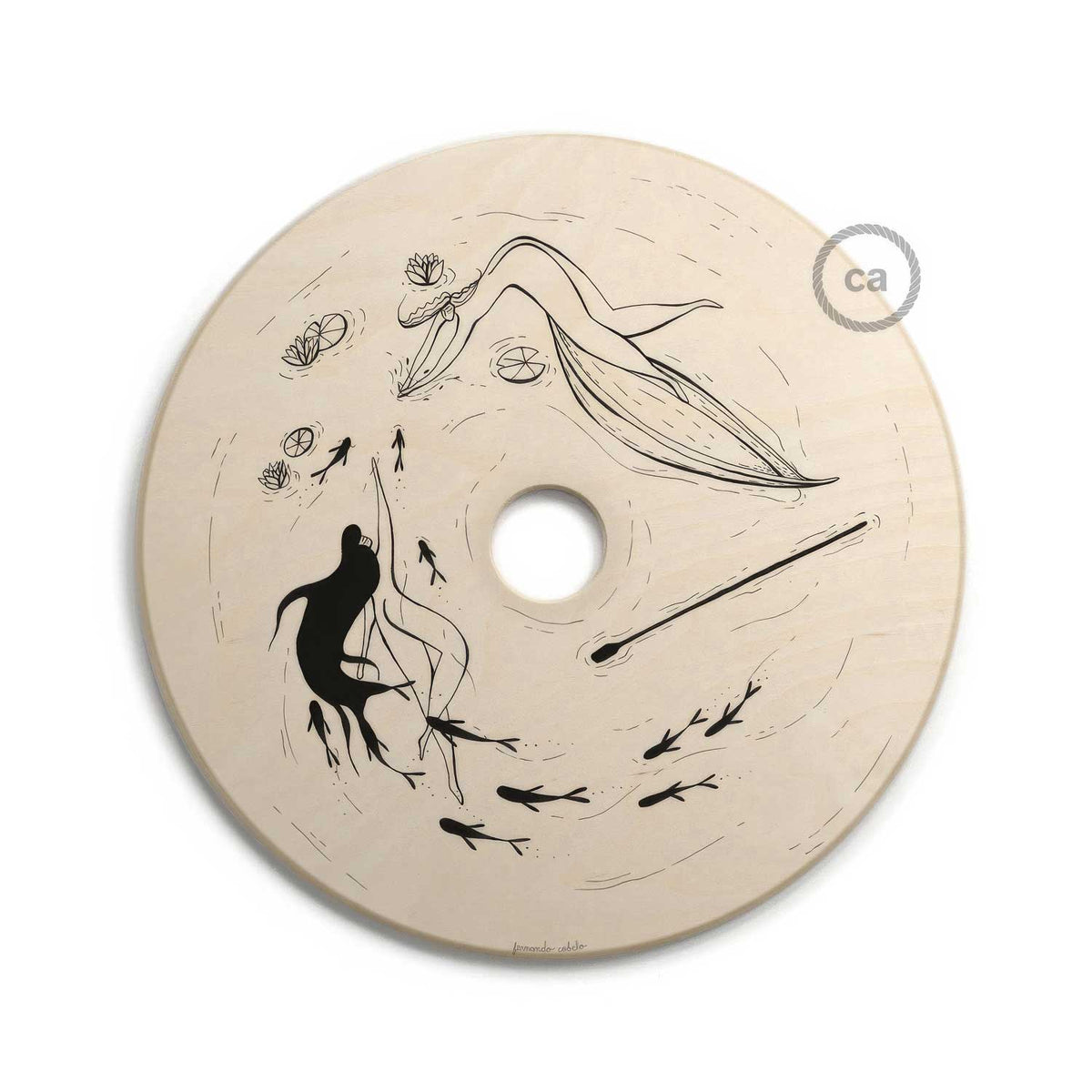 UFO Paralume in legno Special Edition Illustratori Italiani, double face, diametro 33 cm - Fernando Cobelo